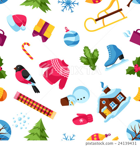 Seamless pattern with winter objects. Merry 24139431