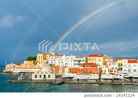 Chania. Rainbow over the old harbor. Chania. Rainbow over the old harbor. 24141124