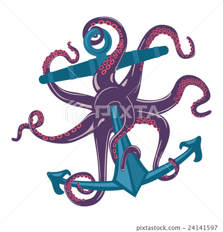 Cartoon blue octopus with tentacles and suction Cartoon blue octopus with tentacles and suction 24141597