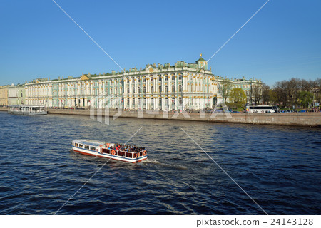 A pleasure boat with tourists floats A pleasure boat with tourists floats 24143128