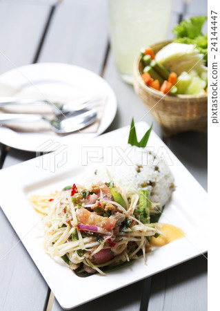 Thai delicious raw papaya salad Thai delicious raw papaya salad 24144447