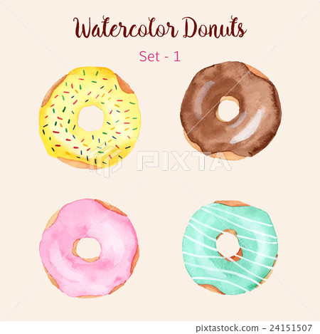 Hand painted isolated watercolor donuts - Stock Illustration [24151507 ...