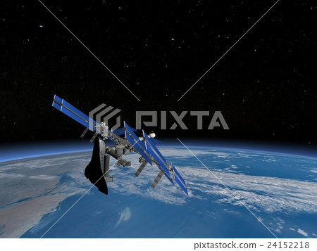 Earth and ISS & Space Shuttle 3DCG perming3DCGmp160819 Illustration material 24152218