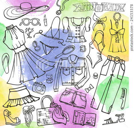 Summer fashion set.Woman,girl  wear,Watercolor 24153378