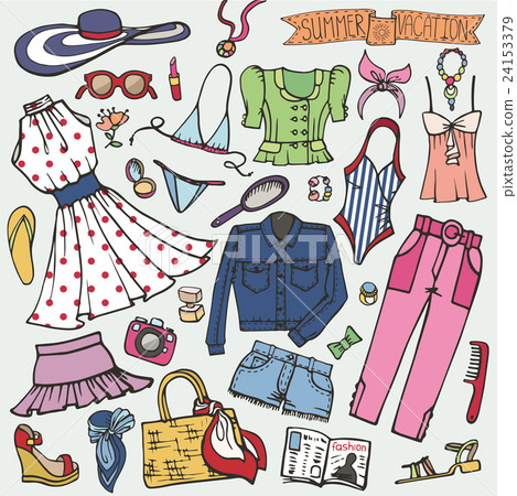 Summer fashion set.Woman,girl colored wear Summer fashion set.Woman,girl colored wear 24153379
