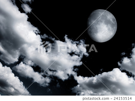 The moon in the night sky in clouds - Stock Illustration [24153514] - PIXTA