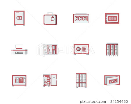 Red cabinets and lockers flat vector icons set Red cabinets and lockers flat vector icons set 24154460
