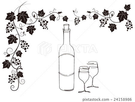 Wine bottle and grapes and glasses. Black and white. vector Wine bottle and grapes and glasses. Black and white. vector 24158986