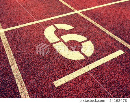 Number six. White track number on red rubber track Number six. White track number on red rubber track 24162478