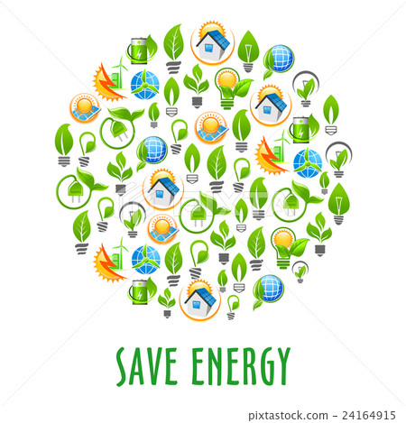 Energy saving round symbol with green power icons 24164915
