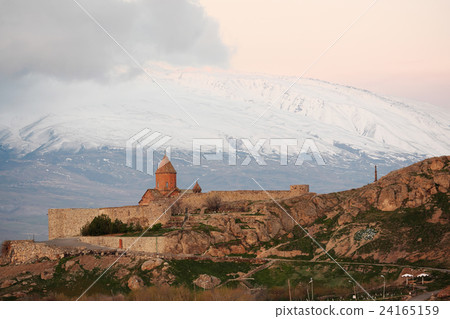 Ancient monastery in front of mountain Ancient monastery in front of mountain 24165159