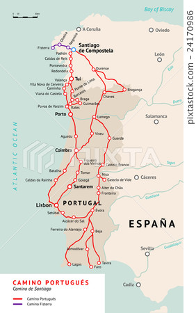 Camino Portugues map. Camino De Santiago Portugal - Stock Illustration ...