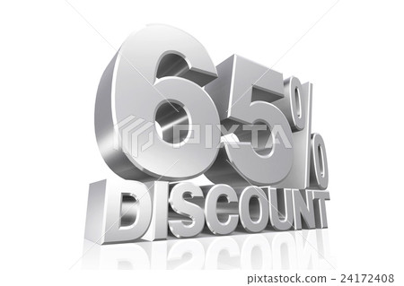 3D render silver text 65 percent discount. 24172408