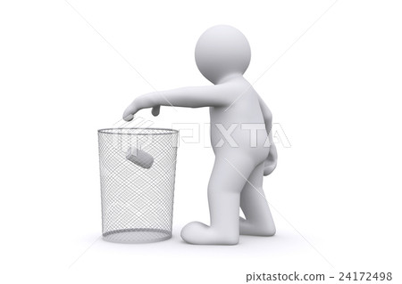 3d white man throwing can in garbage. 3d white man throwing can in garbage. 24172498