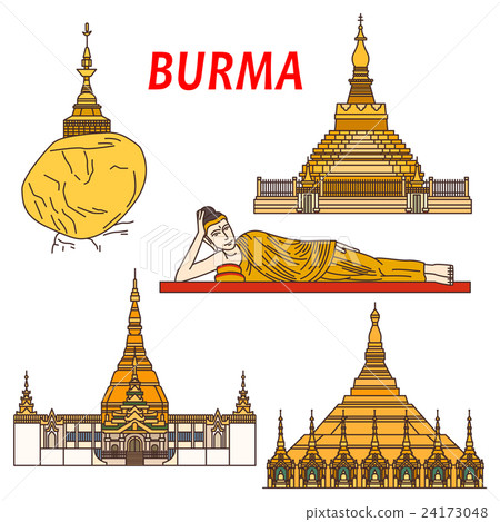 Ancient buddhistic temples of Burma colorful icon 24173048