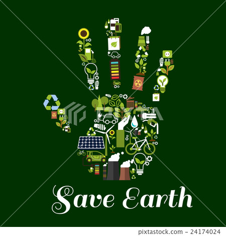Hand symbol with ecological energy flat icons 24174024