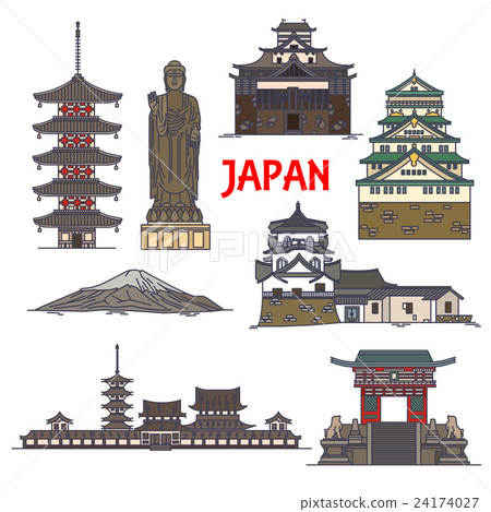 Travel landmarks of Japan colorful thin line icon 24174027