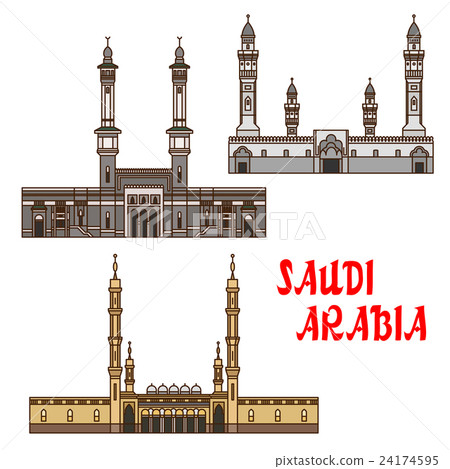 Travel landmarks of Saudi Arabia icon with mosques Travel landmarks of Saudi Arabia icon with mosques 24174595