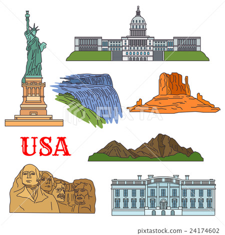 Culture, history, nature travel sights of USA icon 24174602