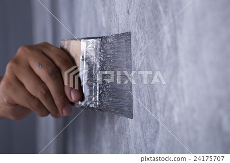 worker use brush for color paint concrete 24175707
