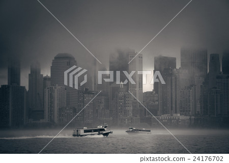 New York City downtown fog 24176702