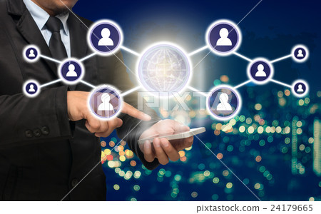 Businessman using the smart phone with the Social media symbol on Blurred Photo bokeh of cityscape, Elements of this image furnished by NASA, Business network concept Businessman using the smart phone with the Social media symbol on Blurred Photo bokeh of cityscape, Elements of this image furnished by NASA, Business network concept 24179665