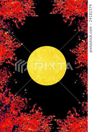 Autumn leaves, night sky and full moon 24182374