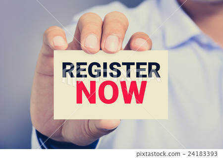 REGISTER NOW, message on business card REGISTER NOW, message on business card 24183393