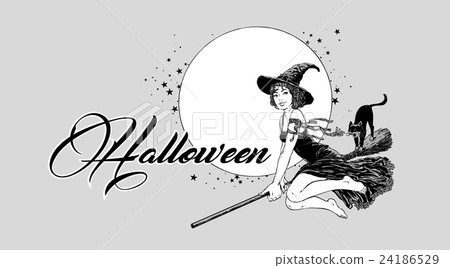 Young halloween witch flying on broom vector Young halloween witch flying on broom vector 24186529
