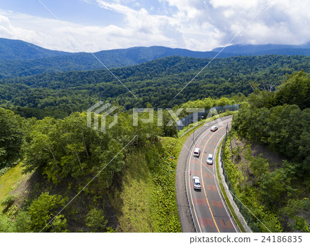 Pass road to Lake Shikotsu (Aerial photograph) 24186835