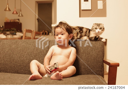Infants and cats in the bath (Munchkin) 24187004