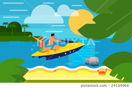 Seascape with Couple on Yellow Jet Ski 24189968