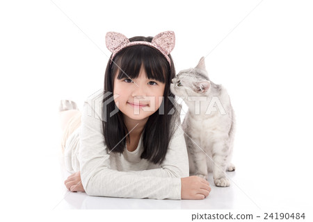 kitten kissing Asian girl 24190484