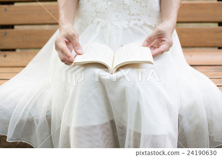 讀書的婦女在公園長椅 24190630