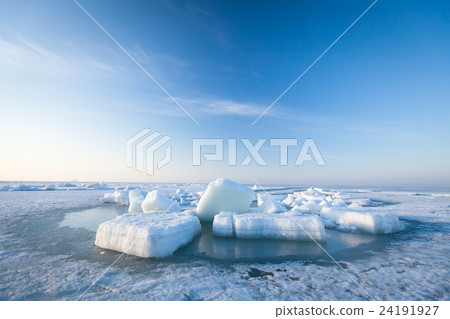 Ice hummocks swim in the sea 24191927