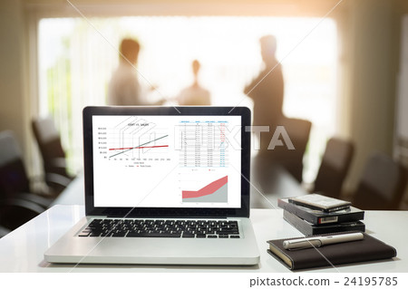 Laptop Showing business and financial report. 24195785
