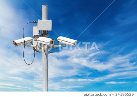 CCTV pillar with beautiful blue sky background CCTV pillar with beautiful blue sky background 24196529