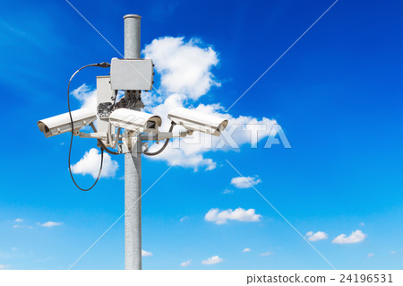 CCTV pillar with beautiful blue sky background CCTV pillar with beautiful blue sky background 24196531