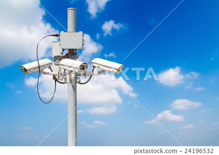 CCTV pillar with beautiful blue sky background CCTV pillar with beautiful blue sky background 24196532