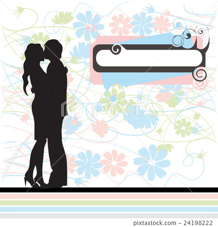 Couple, black silhouette, valentine card, retro 24198222