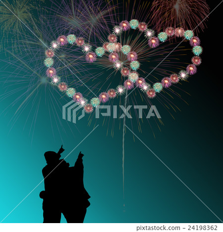 couple watching heart firework couple watching heart firework 24198362