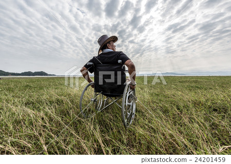 Man on a wheelchair relaxing in a park 24201459