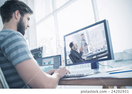 Composite image of portrait of a casual businessman posing and Composite image of portrait of a casual businessman posing and 24202931