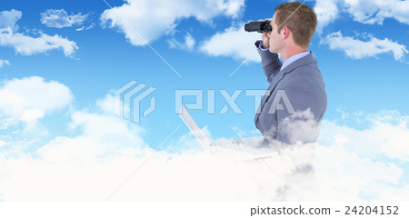 Composite image of businessman using binoculars Composite image of businessman using binoculars 24204152