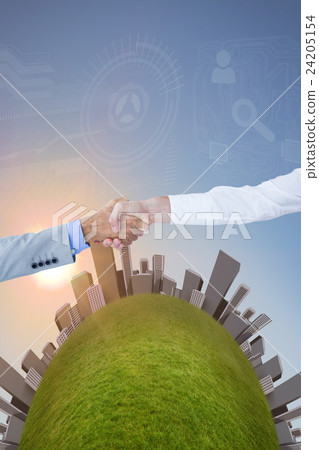 Composite image of business people shaking hands on white background 24205154