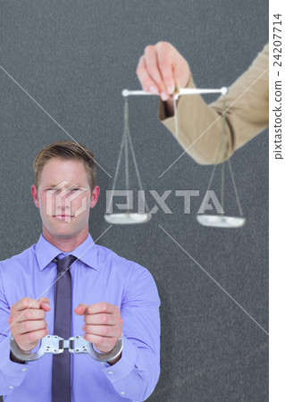 Composite image of young woman holding scales of justice and a gavel Composite image of young woman holding scales of justice and a gavel 24207714