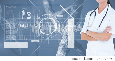 Midsection of female doctor standing hands folded Midsection of female doctor standing hands folded 24207886