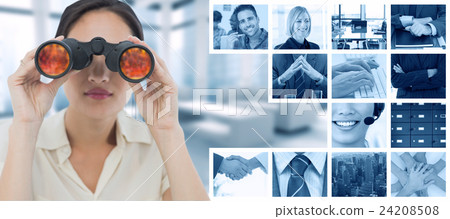 Composite image of closeup of a businesswoman looking through binoculars 24208508