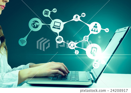 Composite image of woman typing on her laptop Composite image of woman typing on her laptop 24208917