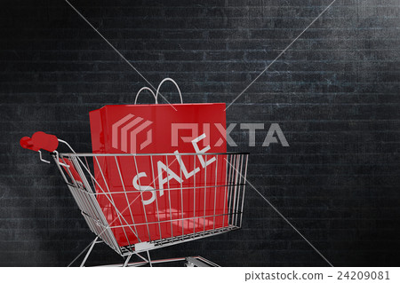 Composite image of trolley with sale shopping bag 24209081